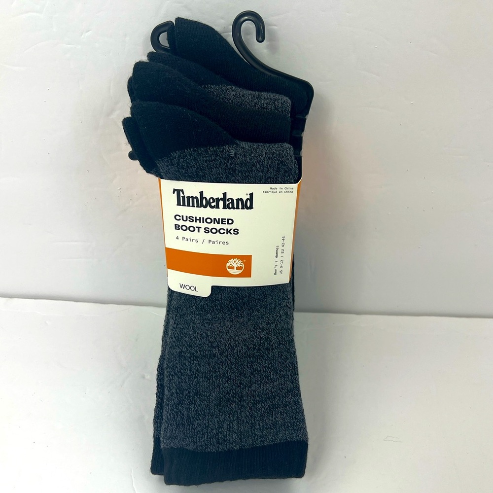 TIMBERLAND, CUSHIONED WOOL BLEND BOOT SOCKS, 4 PAIRS,BLUE/GREY & BLACK COLORS